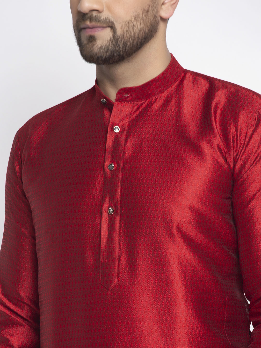 Jompers Men Maroon & White Woven Design Kurta with Pyjamas - Distacart