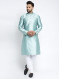 Jompers Men Sky Blue & White Woven Design Kurta with Pyjamas - Distacart