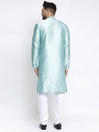 Jompers Men Sky Blue & White Woven Design Kurta with Pyjamas - Distacart