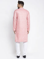 Jompers Men Pink & White Self Design Kurta with Pyjamas - Distacart