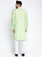 Jompers Men Green & White Self Design Kurta with Pyjamas - Distacart