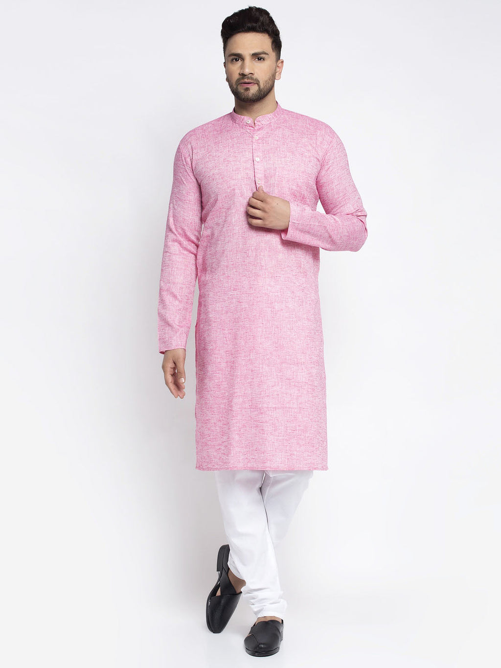 Jompers Men Pink & White Self Design Kurta with Pyjamas - Distacart