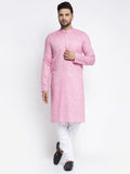 Jompers Men Pink & White Self Design Kurta with Pyjamas - Distacart