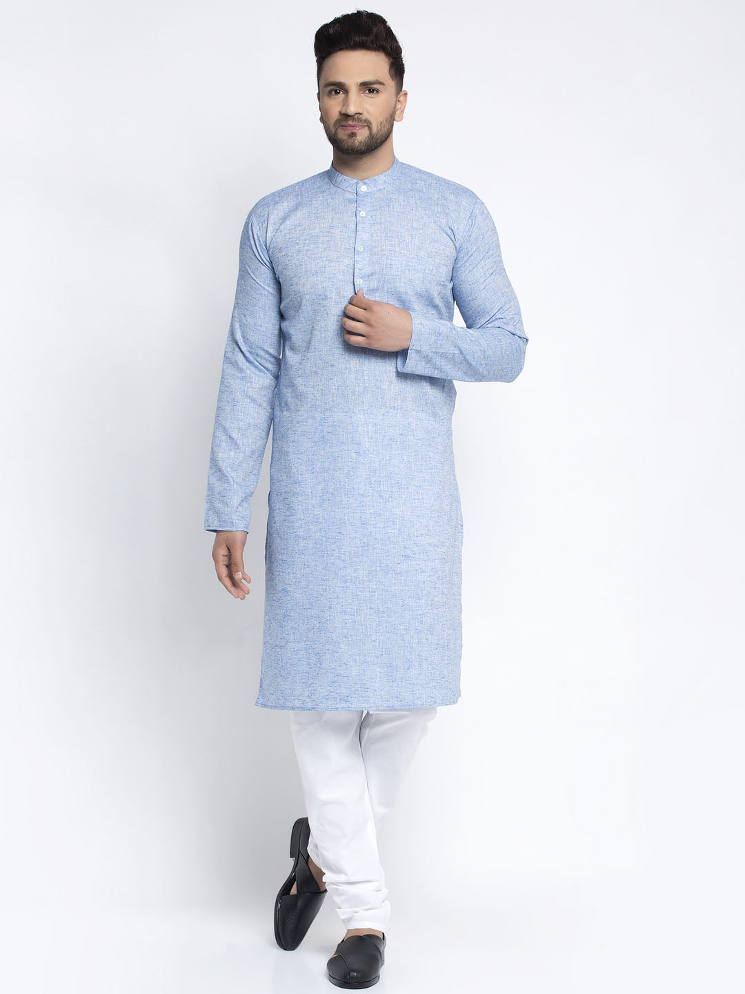 Jompers Men Blue & White Self Design Kurta with Pyjamas - Distacart