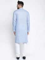 Jompers Men Blue & White Self Design Kurta with Pyjamas - Distacart