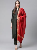 Jompers Women Green Regular Kurta with Trousers & With Dupatta (Green)