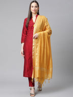 Jompers Women Maroon Regular Kurta with Trousers & With Dupatta (Maroon)