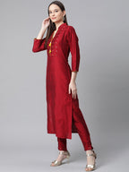 Jompers Women Maroon Regular Kurta with Trousers & With Dupatta (Maroon)