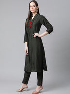 Jompers Women Green Regular Kurta with Trousers & With Dupatta (Green)