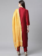 Jompers Women Maroon Regular Kurta with Trousers & With Dupatta (Maroon)