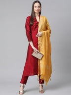 Jompers Women Maroon Regular Kurta with Trousers & With Dupatta (Maroon)