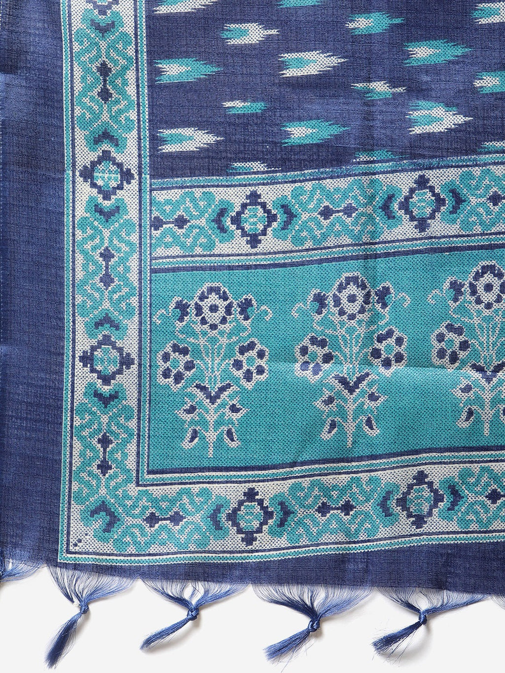 Jompers Women Blue & Green Self-Striped Kurta with Trousers & Printed Art Silk Dupatta - Distacart