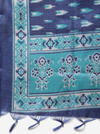 Jompers Women Blue & Green Self-Striped Kurta with Trousers & Printed Art Silk Dupatta - Distacart