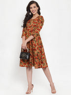 Jompers Women Brown & Green Floral Print Angrakha A-Line Kurta - Distacart