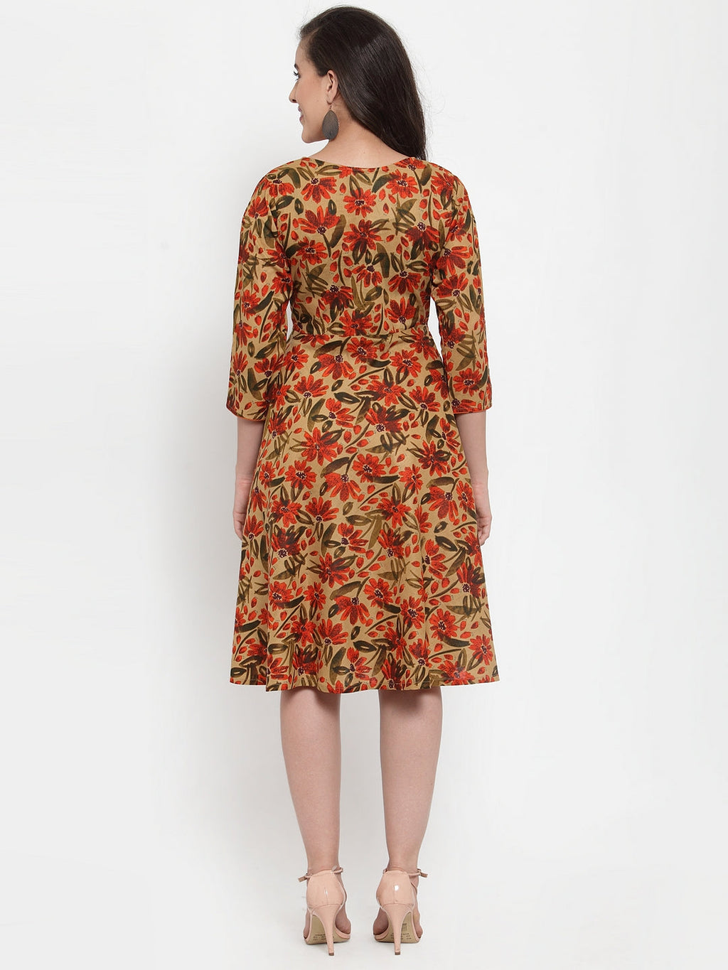 Jompers Women Brown & Green Floral Print Angrakha A-Line Kurta - Distacart
