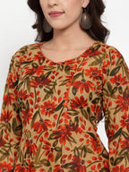 Jompers Women Brown & Green Floral Print Angrakha A-Line Kurta - Distacart
