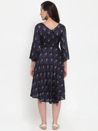 Jompers Women's Navy Blue Printed Fit and Flare Ethnic Dress - Distacart