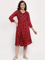 Jompers Women's Maroon Printed Fit and Flare Ethnic Dress - Distacart