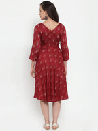 Jompers Women's Maroon Printed Fit and Flare Ethnic Dress - Distacart
