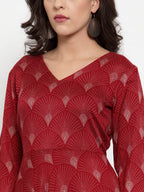 Jompers Women's Maroon Printed Fit and Flare Ethnic Dress - Distacart