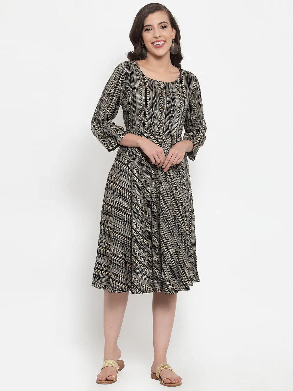 Jompers Women's Black Printed Fit and Flare Ethnic Dress - Distacart