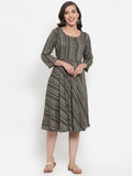 Jompers Women's Black Printed Fit and Flare Ethnic Dress - Distacart