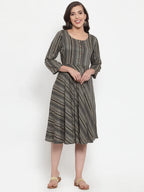 Jompers Women's Black Printed Fit and Flare Ethnic Dress - Distacart