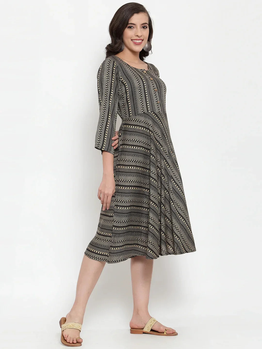 Jompers Women's Black Printed Fit and Flare Ethnic Dress - Distacart
