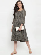Jompers Women's Black Printed Fit and Flare Ethnic Dress - Distacart