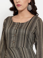 Jompers Women's Black Printed Fit and Flare Ethnic Dress - Distacart