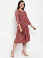 Jompers Women's Maroon Printed Fit and Flare Ethnic Dress - Distacart