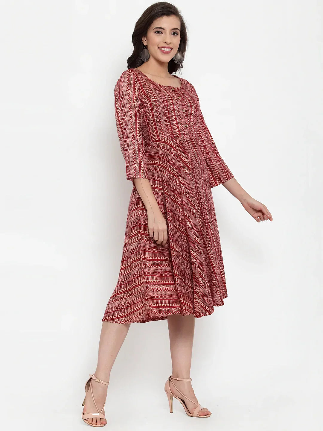 Jompers Women's Maroon Printed Fit and Flare Ethnic Dress - Distacart