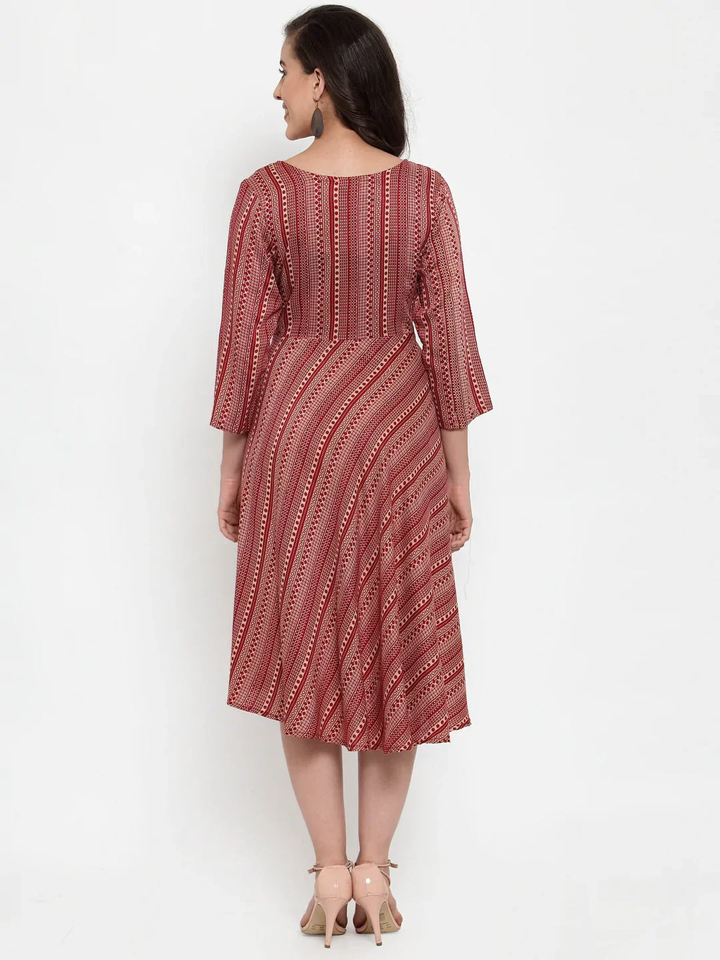 Jompers Women's Maroon Printed Fit and Flare Ethnic Dress - Distacart