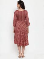 Jompers Women's Maroon Printed Fit and Flare Ethnic Dress - Distacart