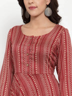 Jompers Women's Maroon Printed Fit and Flare Ethnic Dress - Distacart