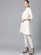 Jompers Women Off-White & Navy Blue Solid Kurta with Trousers & Dupatta - Distacart