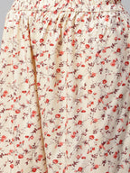 Jompers Women Cream-Coloured & Red Floral Print Kurta with Palazzos - Distacart