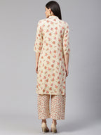 Jompers Women Cream-Coloured & Red Floral Print Kurta with Palazzos - Distacart