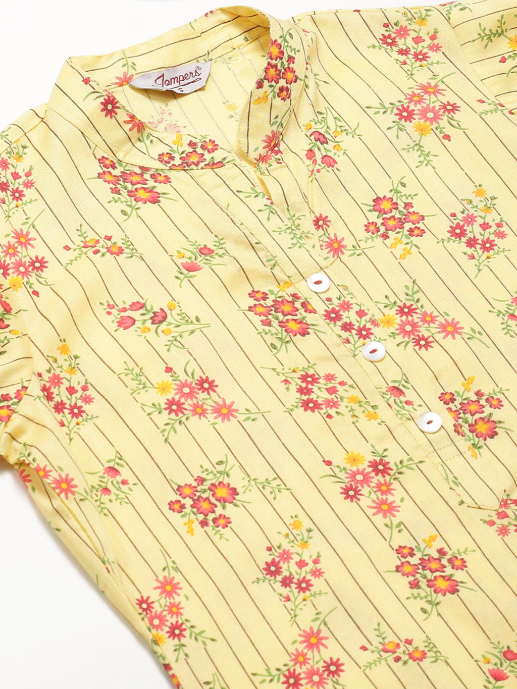 Jompers Women Yellow-Coloured & Red Floral Print Kurta with Palazzos - Distacart