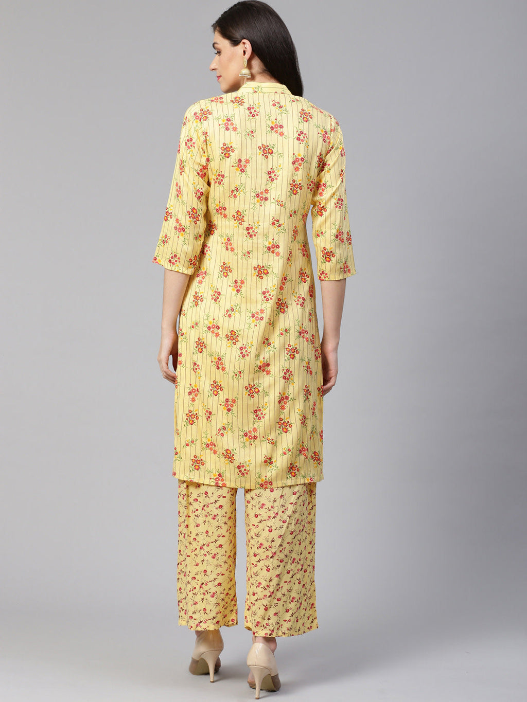 Jompers Women Yellow-Coloured & Red Floral Print Kurta with Palazzos - Distacart