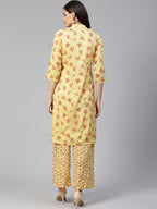 Jompers Women Yellow-Coloured & Red Floral Print Kurta with Palazzos - Distacart