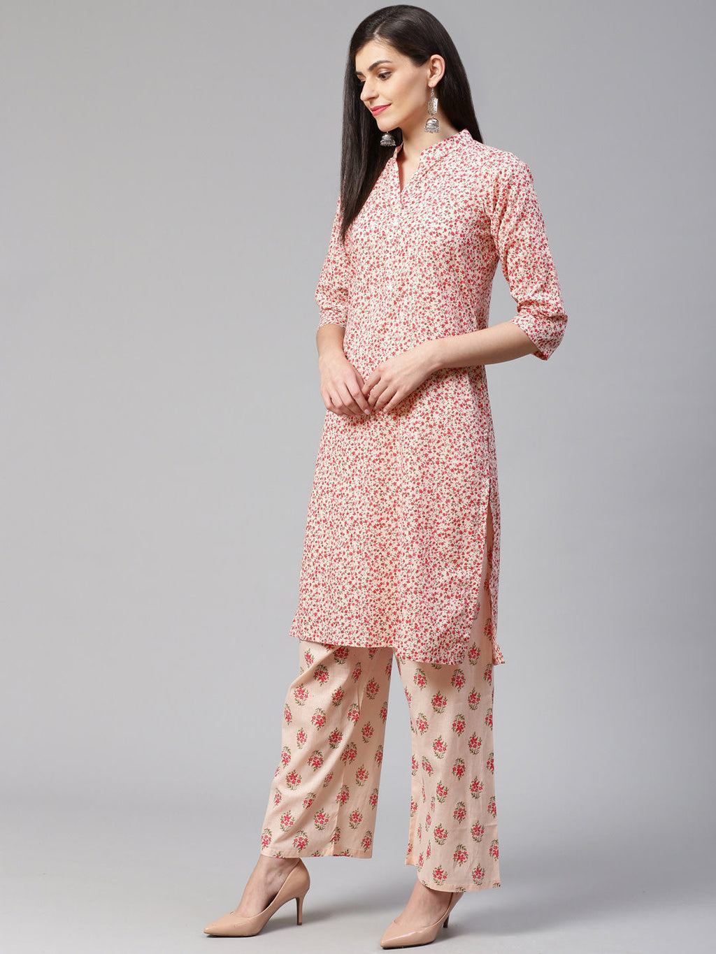 Jompers Women Pink Floral Printed Kurta with Palazzos - Distacart