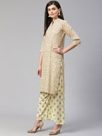 Jompers Women Yellow Floral Printed Kurta with Palazzos - Distacart