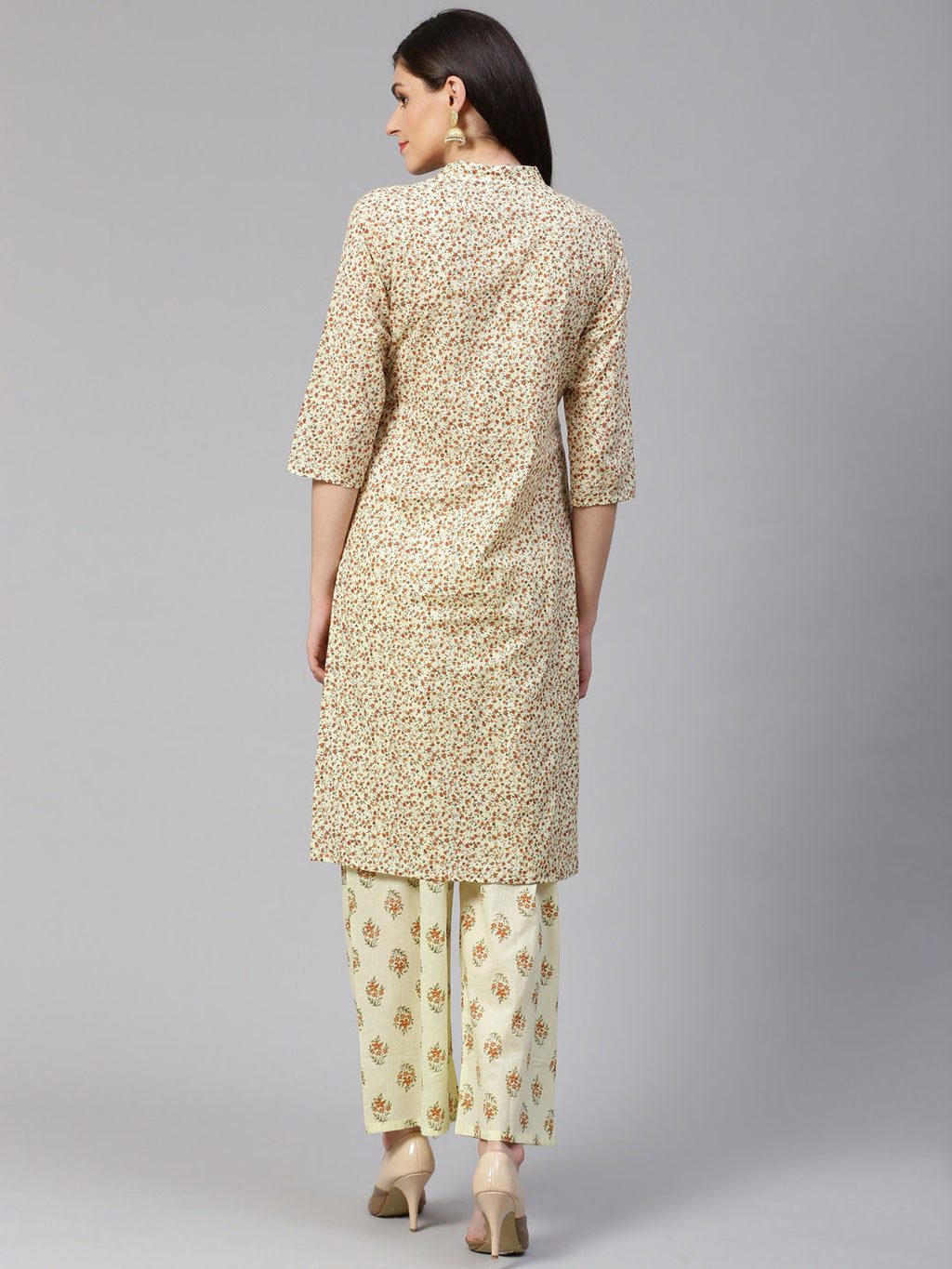 Jompers Women Yellow Floral Printed Kurta with Palazzos - Distacart