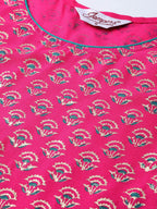 Jompers Women's Pink & Golden Yoke Design Kurta with Palazzos