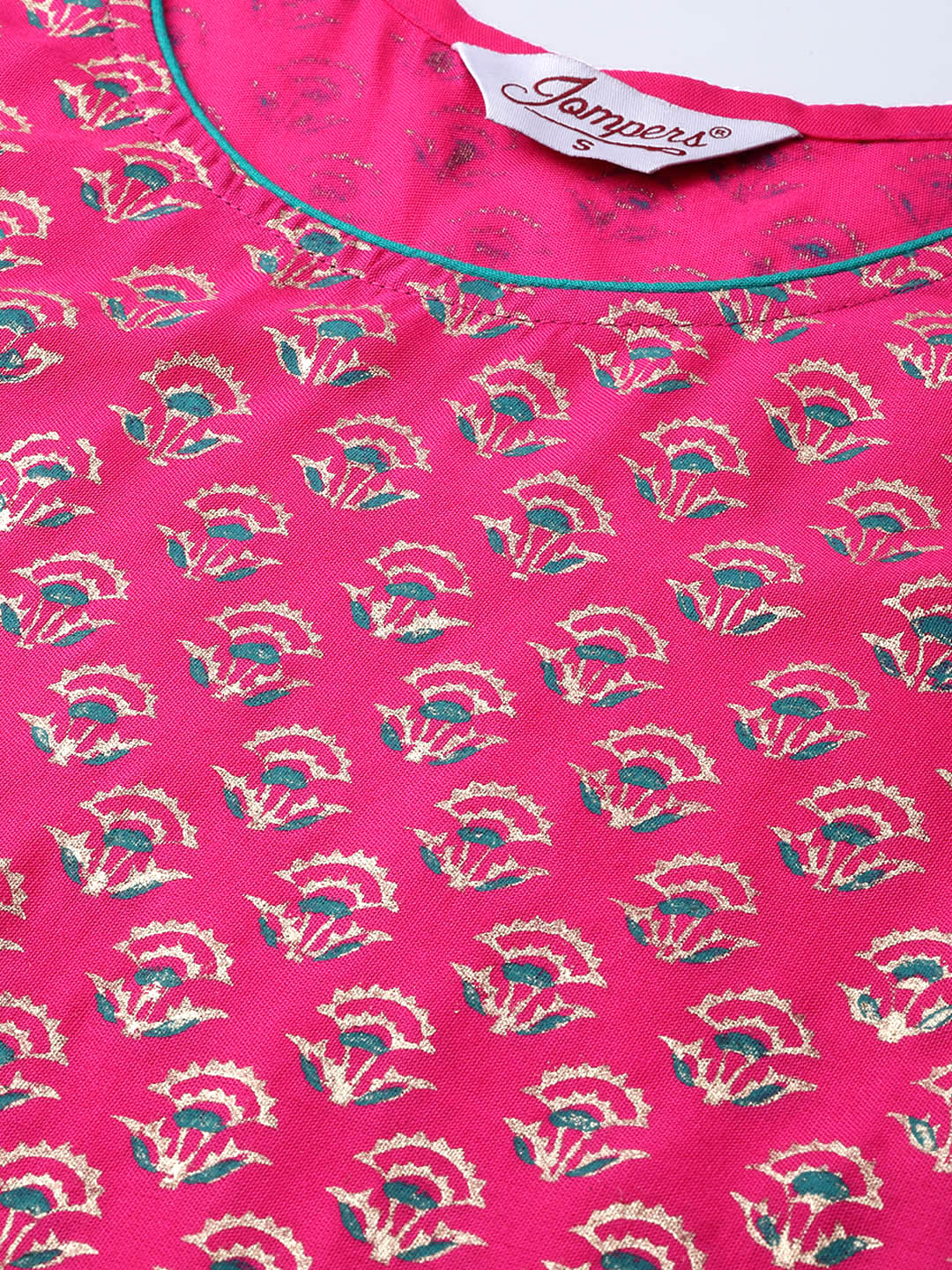 Jompers Women's Pink & Golden Yoke Design Kurta with Palazzos