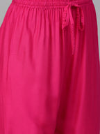 Jompers Women's Pink & Golden Yoke Design Kurta with Palazzos