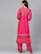 Jompers Women's Pink & Golden Yoke Design Kurta with Palazzos
