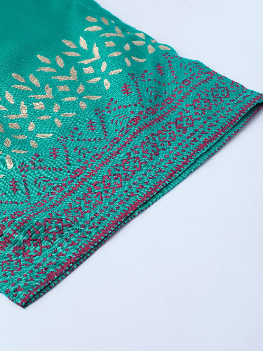 Jompers Women's Rama-Green & Golden Yoke Design Kurta with Palazzos