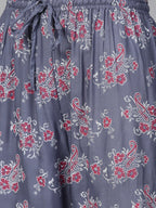 Jompers Women's Grey & Pink Block Printed Kurta with Palazzos